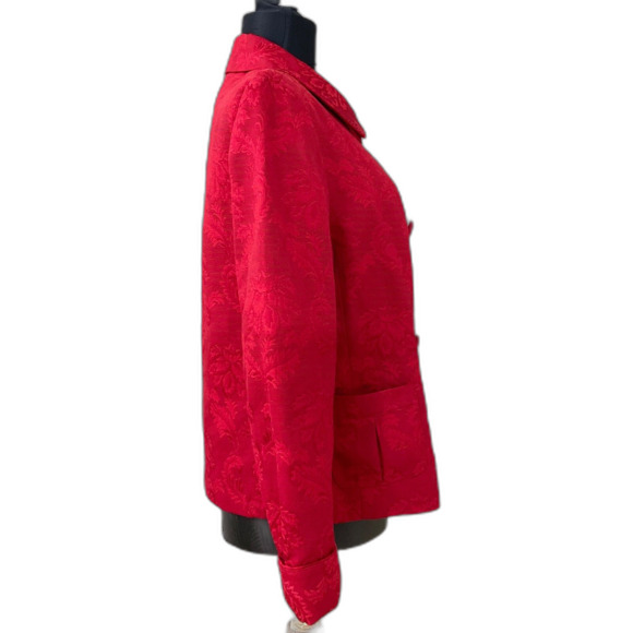 Talbots Red Blazer Jacket Double Breasted Jacquard Lined Women's Size M Career - Picture 2 of 13
